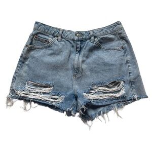 Topshop Moto Distressed Denim Cutoff Mom Shorts